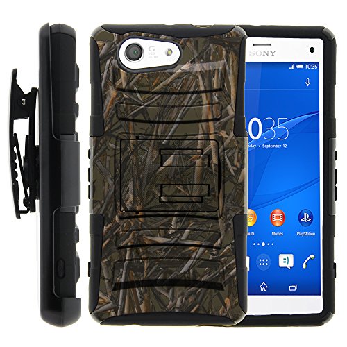 Xperia Z3 Compact Case, Xperia Z3 Compact Holster, Two Layer Hybrid Armor Hard Cover with Built in Kickstand for Sony Xperia Z3 Compact D5803 D5833 from MINITURTLE | Includes Screen Protector - Dry Wood Camouflage