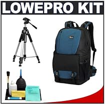 Lowepro Fastpack 350 Backpack Camera Case (Arctic Blue) + Tripod + Accessory Kit for Canon Rebel XSi, XS, T1i, XTi, 40D, 50D, Nikon D40, D60, D5000, D90, D300, D700, Olympus Evolt E-30, E-450, E-520, E-620, and Sony Alpha A200, A300, A350, A700 Digital SLR Cameras