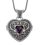 Sterling Silver and 14K Yellow Gold Heart Locket Necklace with Amethyst