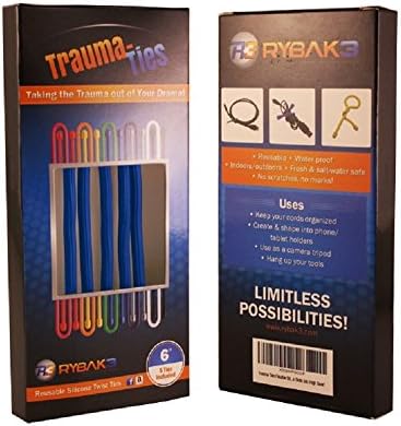 Rybak3 Trauma Ties. 5 Pack of the Best Silicone Rubber 6" Twist, Gear, Cable Tie Fasteners Available, Multi-Purpose, Flexible, Reusable, Durable, Strong, Tough and Safe.