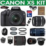 BRAND NEW CANON REBEL XS (IMPORT) + CANON 18-55mm IS LENS + CANON 75-300mm ZOOM LENS + VIVITAR 500mm MIRROR LENS + 2X TELECONVERTER LENS + .40X SUPER WIDE ANGLE FISHEYE LENS + 16GB HIGH SPEED MEMORY CARD CLASS 10 + MACK 3 YEAR WORLDWIDE WARRANTY