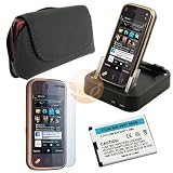 Black Horizontal Leather Case + Screen Protector + Standard Li-Ion Battery + Premium Multi-function Cradle for Nokia N97 Mini