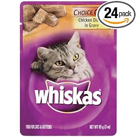 Whiskas Choice Cuts Chicken Dinner in Gravy Food for Cats, 3-Ounce Pouches (Pack of 24)