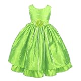 Girls 2 - 12 Apple Green Taffeta Holiday Party Dress with Sequins