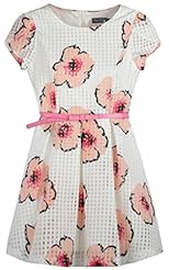 Short Sleeves Flared-Skirt Lace Organza Floral Print Plaid Print  Dress