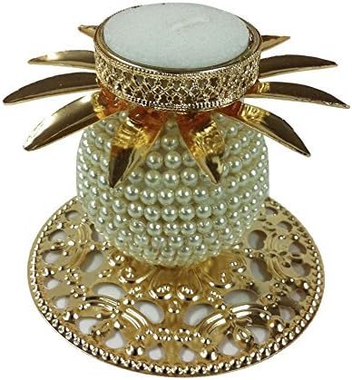 Suman Creations Metal Pearl Candle Stand Showpiece 7.62X10.16X7.62 Cm Golden & White