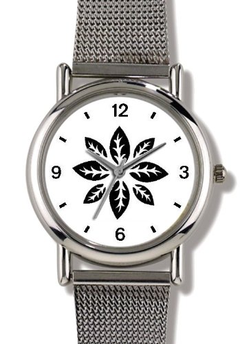 Floral Design (Black on White) 4 - WATCHBUDDY® ELITE Chrome-Plated Metal Alloy Watch with Metal Mesh Strap - Small ( Children's Size - Boy's Size & Girl's Size )