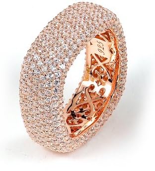 Square Sterling Silver Micro-Pave Cz Ring With Rose Gold Plating, Size 7