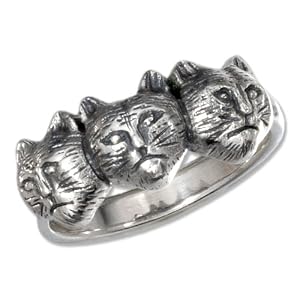 STERLING SILVER CAT FACES RING