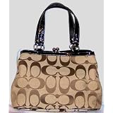 Women's Laura Khaki/Black Signature Jacquard Satchel: Khaki/Black Satchel