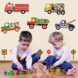 Terrific Trucks Movable Mural Wall Decals (Repositionable) Peel and Stick!