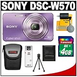 Sony Cyber-Shot DSC-W570 Digital Camera (Violet) with 4GB Card + Case + Acc ....