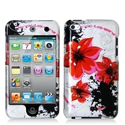 Red and Black Flower Hard Snap-on Crystal Skin Case Cover Accessory for Ipod Touch 4th Generation 4g 4 8gb 32gb 64gb by Electromaster