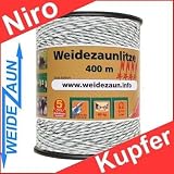 Weidezaun Litze 400m, 3x0,25 Kupfer + 3x0,20 Niro, weiß-grün 4**** Weidezaunlitze