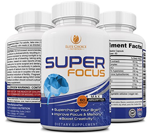 Extra Strength Natural Brain Boost Nootropic - Supports Memory, Focus, Concentration, Mental Performance & Mood - with Gingko Biloba St. John s Wort, DMAE and more! - 2 Month Supply