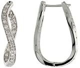 14k White Gold 1 1/16 (26mm) Hoop Earrings, w/ 0.55 Carat Round Brilliant Diamonds