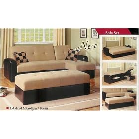 Mew 2pc Microfiber Sectional Futon Sofa Bed Set, #A5775 by UTM