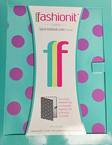 Fashionit Roxie Spiral Composition Notebook Cover, 11 X 9 Sea Mist Green with Pink/purple Dots, w/ Mirror & Pockets