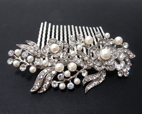 beautiful elegant wedding bridal hair comb pearl and crystal #222