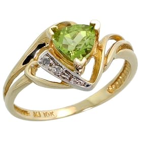 10k Gold 7/16" (11mm) wide Ring, w/ Brilliant Cut Diamonds & Trillion August Birthstone 6mm Peridot Stone