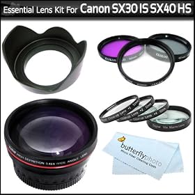 Click here to buy Essential Lens Kit For The Canon SX30IS SX30 IS SX40HS SX40 HS Digital Camera Includes HD... by Butterfly.