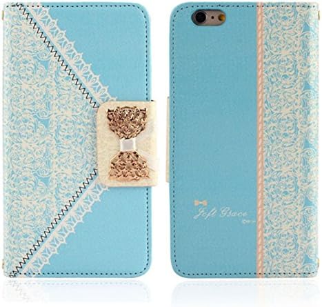 Towallmark(TM)Fashion Fresh Cute Wallet Leather Case Cover Skin for iPhone 6 Plus (Light Blue)