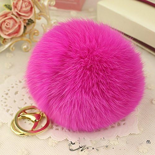 Amazing Look Gold Plated Keychain Cute Genuine Rabbit Fur Ball Pom Pom Furry Keychain for Car Key Ring Handbag Tote Bag Pendant Charm