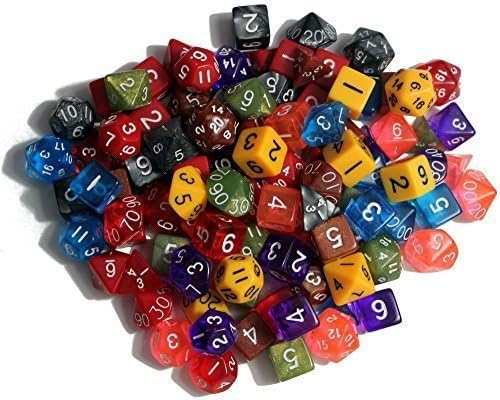 100 Polyhedral Dice | Random Pack | 10 Sets of 10 Dice