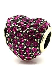 Pro Jewelry .925 Sterling Silver " Hot Pink Fuschia Cz Pavé Heart Sterling Silver Charm " Compatible with Pandora Chamilia Kay Troll Bracelet