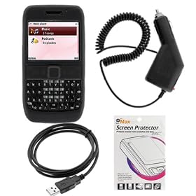 Rapid Car Charger + USB Data Cable + Black Silicone Skin Soft Case + LCD Screen Protector for Nokia E63