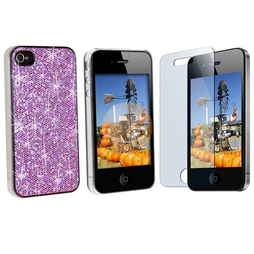 Light Purple Shiny Bling Hard Case Compatible With Apple iPhone 4 with FREE Screen Protector