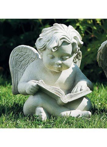 Childrens Toyshop  Outdoor Living : Cherub Studying Garden Sculpture / Ornament - White Stone