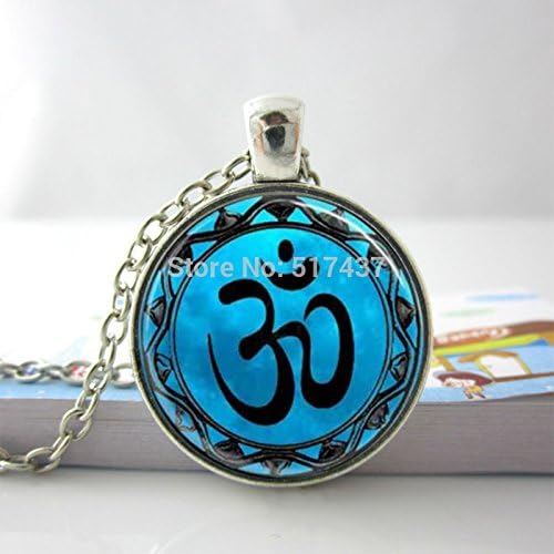Lawrence Painting Fashion Necklaces For Women Om Blue Moon Meditation Yoga Glass Tile Pendant Yoga Necklace Glass Dome Necklace