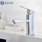 AZOS 洗面器の蛇口 黄銅製 銀色 単穴 台付 冷熱混合水栓 MPDKZ001A