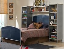 Universal Bed W / Wall Storage Silver / navy Twin