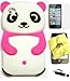 BUKIT CELL (TM) HOT PINK Cute Panda 3D Cartoon Soft Silicone Gel Skin Case Cover for IPOD TOUCH 4 4G 4TH GENERATION + Free Screen Protector + Free METALLIC Detachable Touch