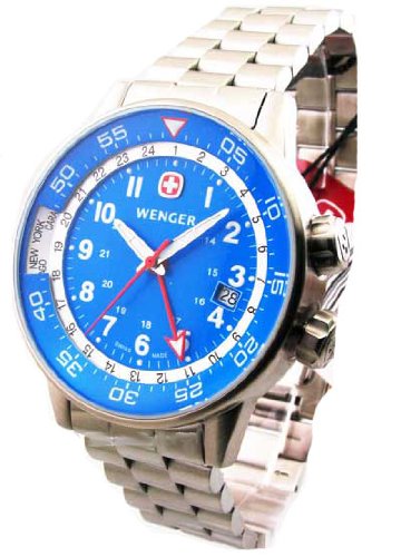MENS WENGER SWISS MILITARY STEEL COMMANDO TRAVELER DATE WATCH 74748