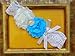 Ivory Beach Blue Lace Wedding Garter Set with Pearl & Rhinestone & Bow Prom Gift