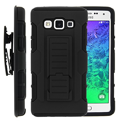 Galaxy A5 Case, Galaxy A5 Holster, High Impact Advanced Double Layered Hard Cover with Built in Kickstand and Belt Clip for Samsung Galaxy A5 SM-A500FU from MINITURTLE | Includes Screen Protector - Black