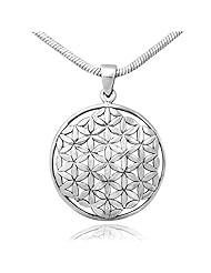 925 Sterling Silver Flower of Life, Seed of Life Round Pendant with Rhodium Plated Chain Necklace w/ Lobster clasp 18"