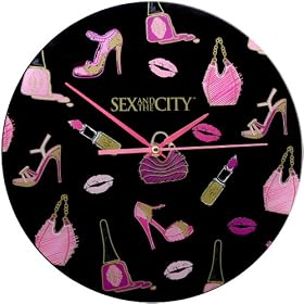 Groovy Uk Sex And The City Black Glass Wall Clock with Shoes, Handbags and Lips Design