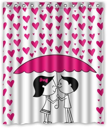 Valentine Series Custom Waterproof Fabric Bathroom Couple take umbrella Love Heart Rain Shower Curtain 60" x 72"