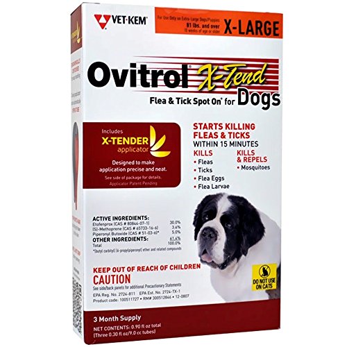 Ovitrol XTend Flea Tick Spot On for XLarge Dogs (81 lbs and over) 3 MONTH Ovitrol XTend Flea Tick Spot On for XLarge Dogs (81 lbs and over) 3 MONTH