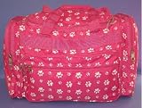 Designer Duffel Bag - Raspberry Paw Design 19" Duffel Bag (Paw Print Duffel) Detachable Strap - Raspberry with White Paws