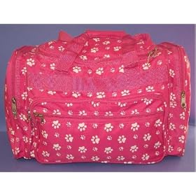 Designer Duffel Bag - Raspberry Paw Design 19" Duffel Bag (Paw Print Duffel) Detachable Strap - Raspberry with White Paws