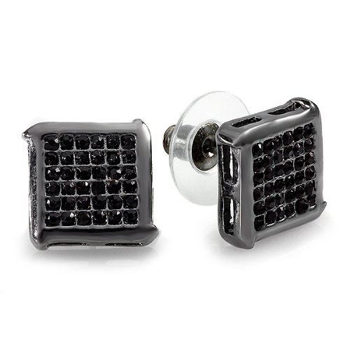 Blackout Iced Hip Hop Kite Shaped Simulated Stone CZ Mens Ladies Unisex Studs Earrings Pushback Post (10 mm)