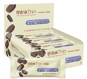 thinkThin Cookies & Cream, Gluten Free, 2.1-Ounce Bars (Pack of 10)