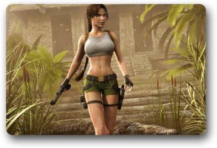 Lara Croft Tomb Raider Custom Outdoor Indoor Doormat Personalized Design Machine-Wahable Neoprene Rubber Doormat 23.6x15.7 Inch