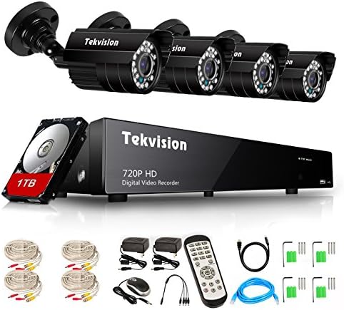 Tekvision Day/ Night Version 8CH 720P HD DVR Security Camera System w/ 4 Pack 1200TVL Bullet Cameras &amp; 1TB HDD Hard Disk Remote Surveillance Home CCTV NTSC IP Cameras, fit IOS &amp; Andriod Smartphones