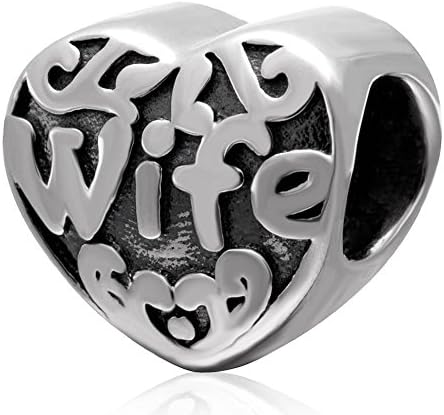 Charmstar I Love You Wife Heart Charm Antique Sterling Silver Bead for European Bracelet Compatible